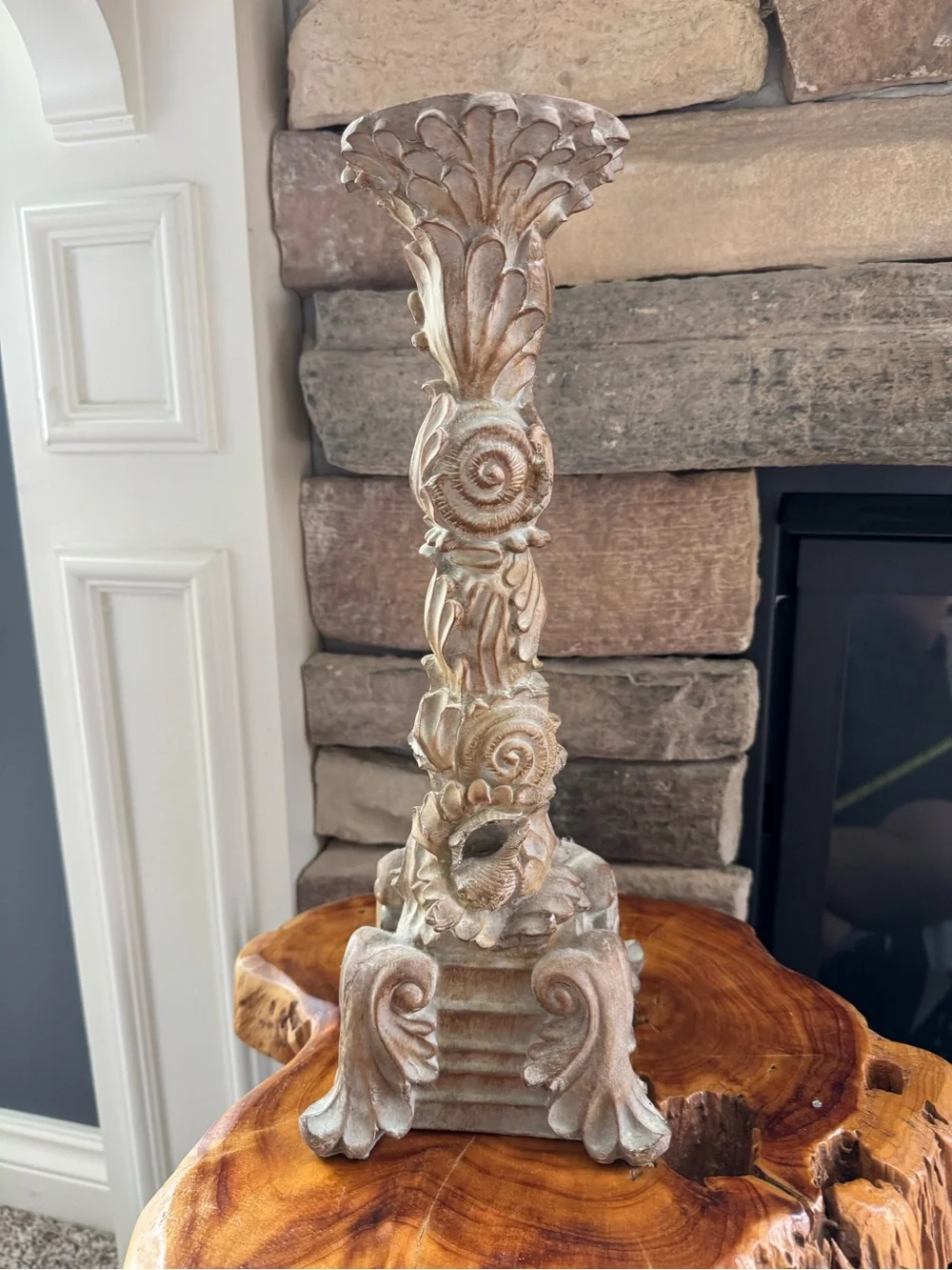 Set of 3 Decorative Coastal Shell Pillar Candle Holders Resin 12” 15” 18”